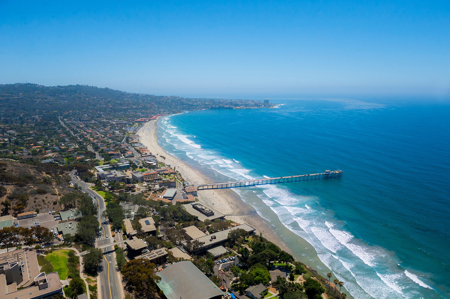 Aerial view of Scripps Institution of Oceanography and the adjacent Pacific coastline.